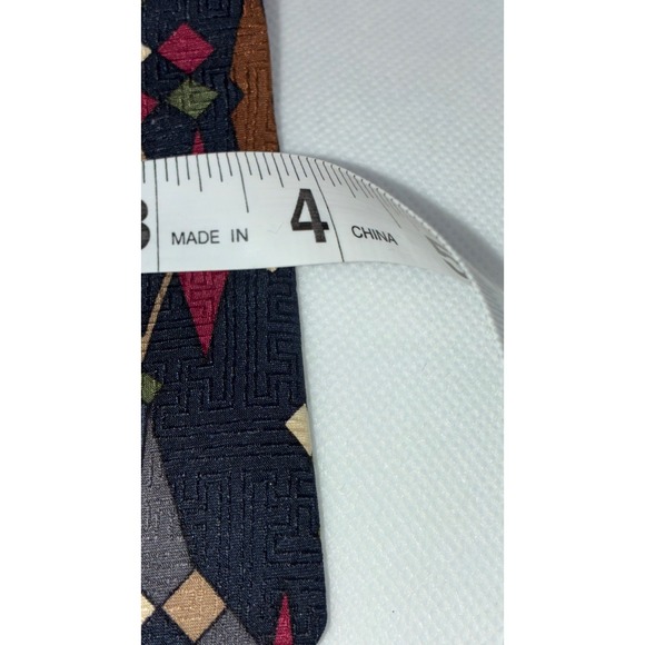 Karl Lagerfeld Mens Silk Tie Blue Pink Geometric Abstract Jacquard Wide Necktie - Picture 4 of 9